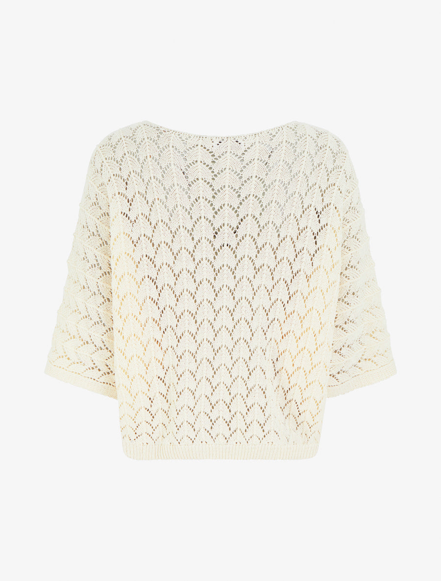 Lochmuster-Pullover mit kurzen Ärmeln - Hellbeige