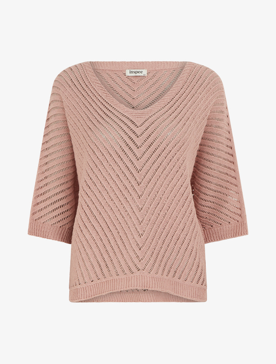 Pull ajouré à manches courtes chauve-souris - Rose - 1