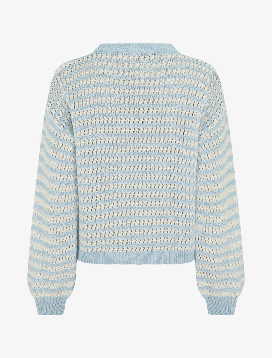 Pull droit à rayures ajourées - Bleu ciel - 2