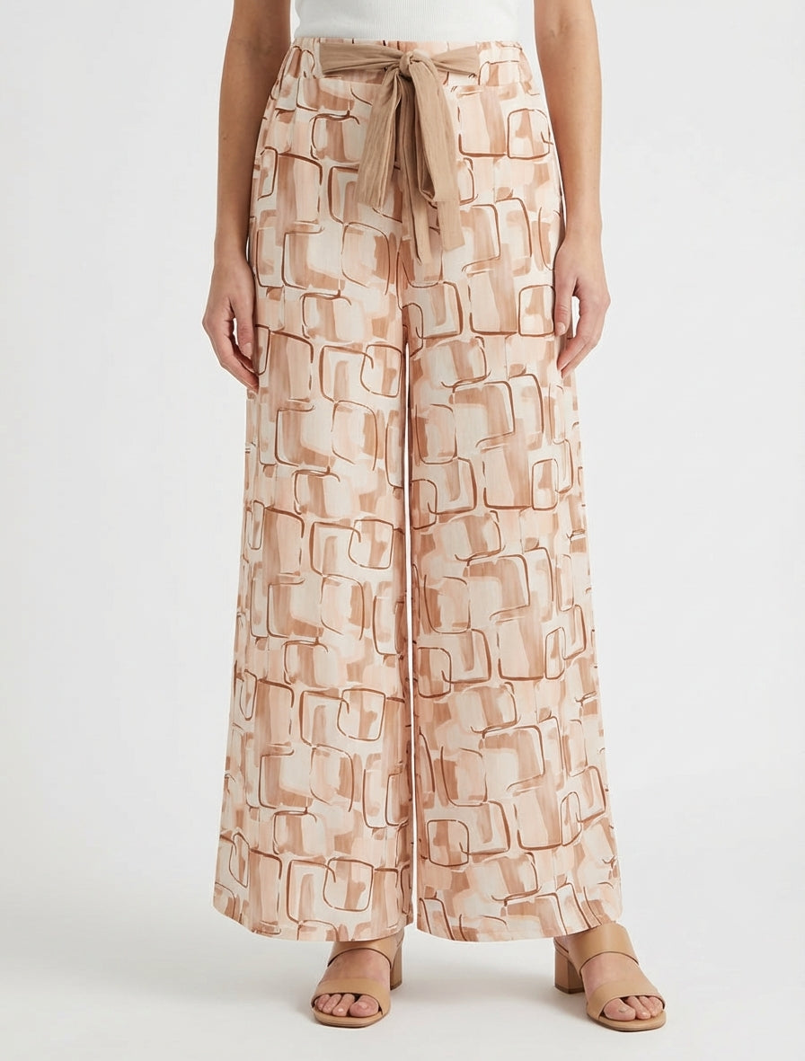 Weit geschnittene Hose mit grafischem Print. - Beige