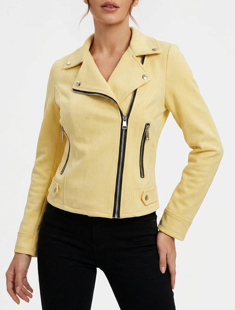 Jacke im Wildleder-Look im Bikerstil - Gelb