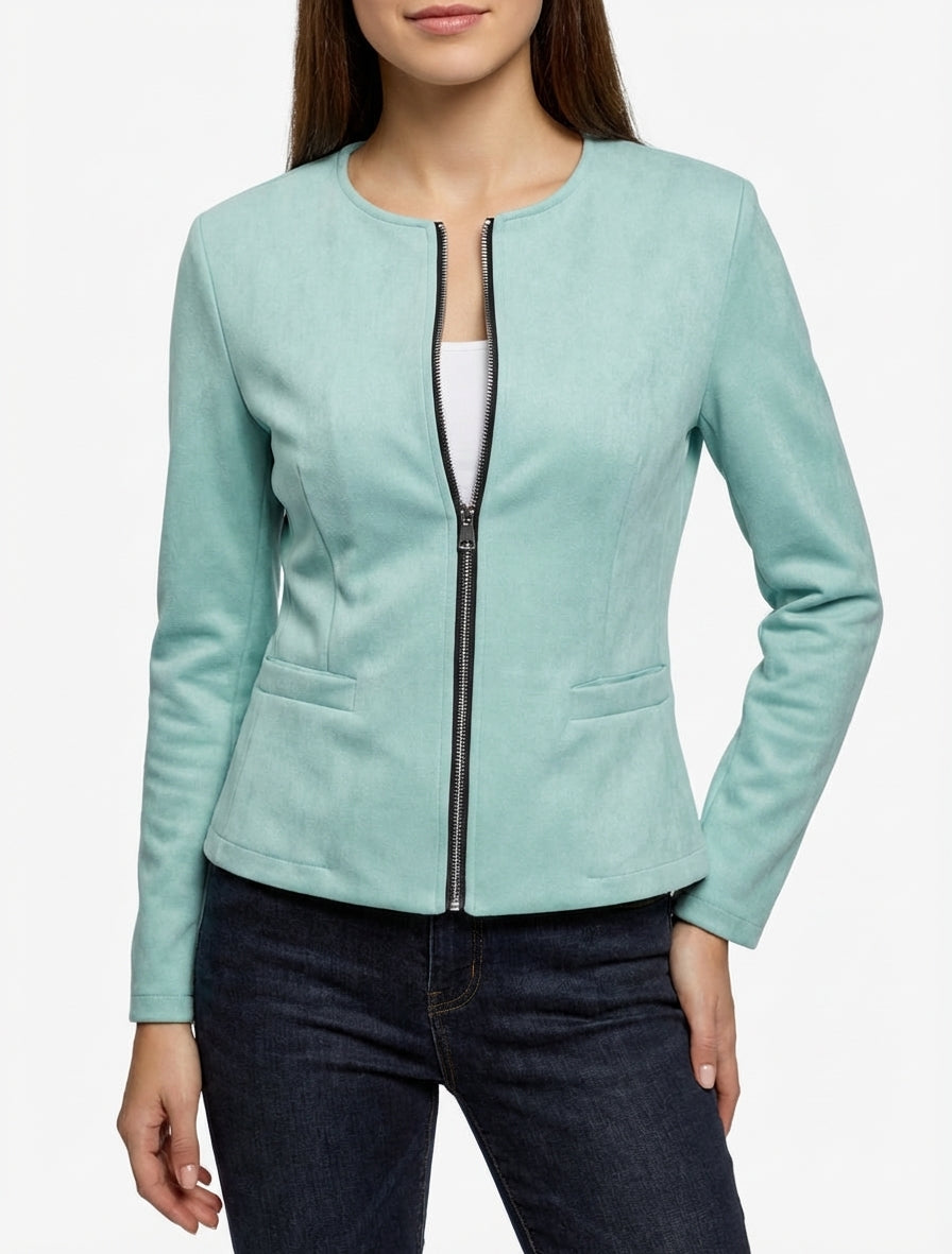 Reißverschlussjacke aus Wildlederimitat - Türkis