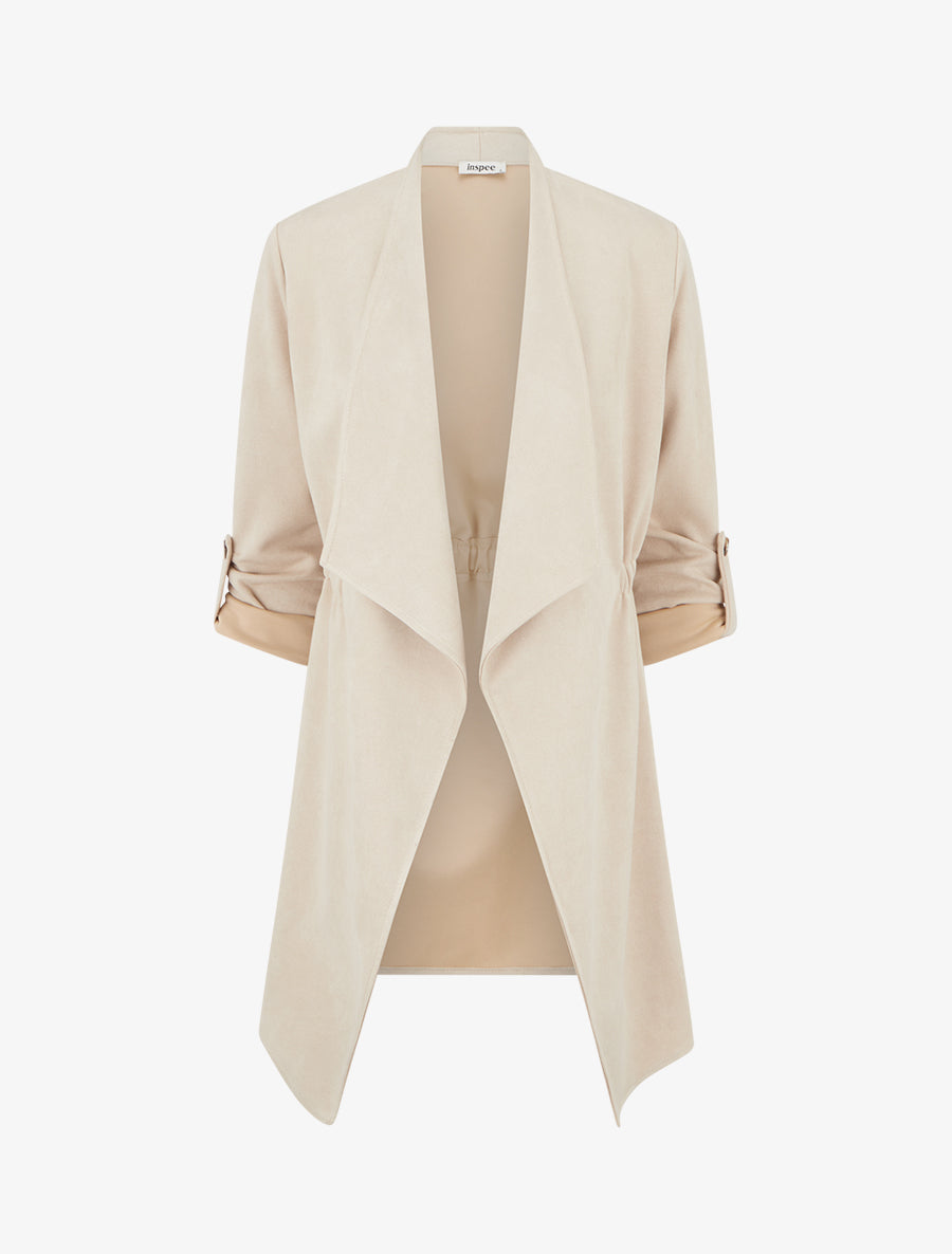 Veste mi-longue en suédine - Beige - 1