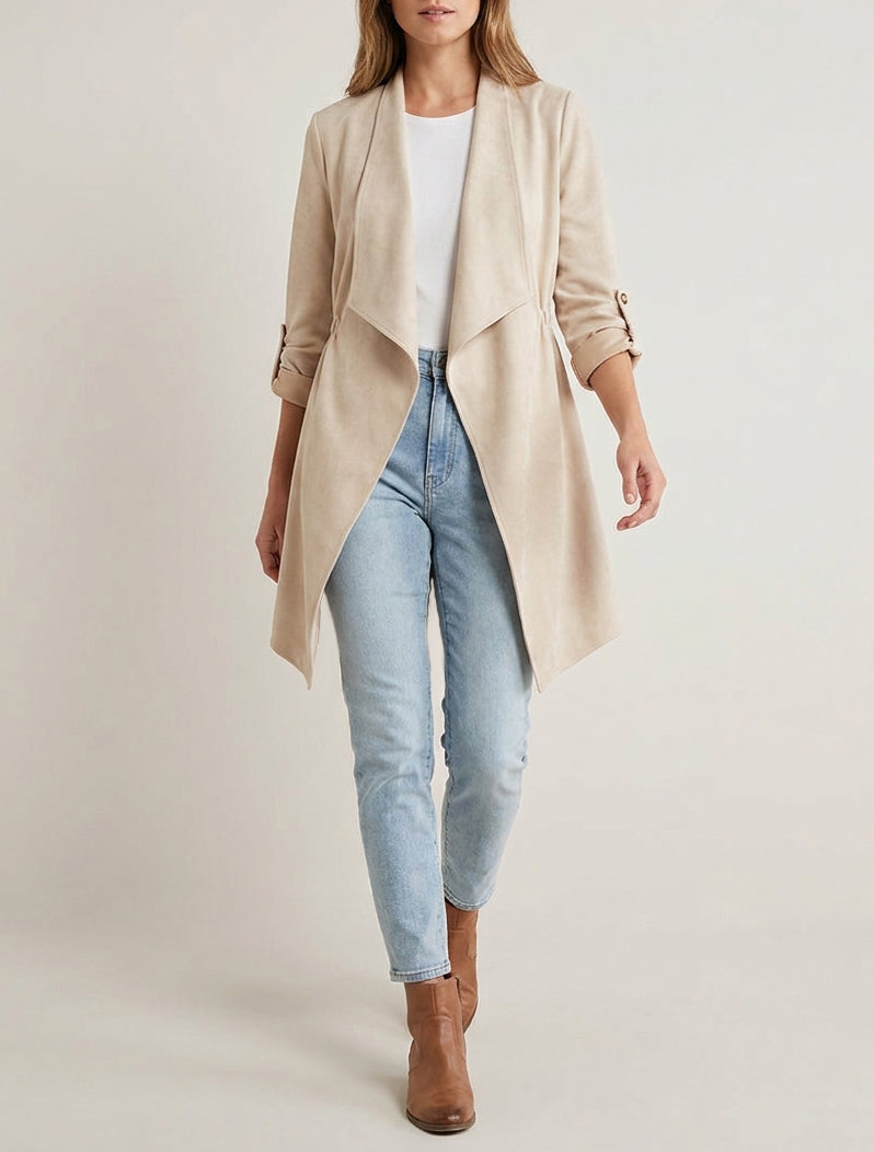 Mittellange Jacke aus Wildlederimitat - Beige