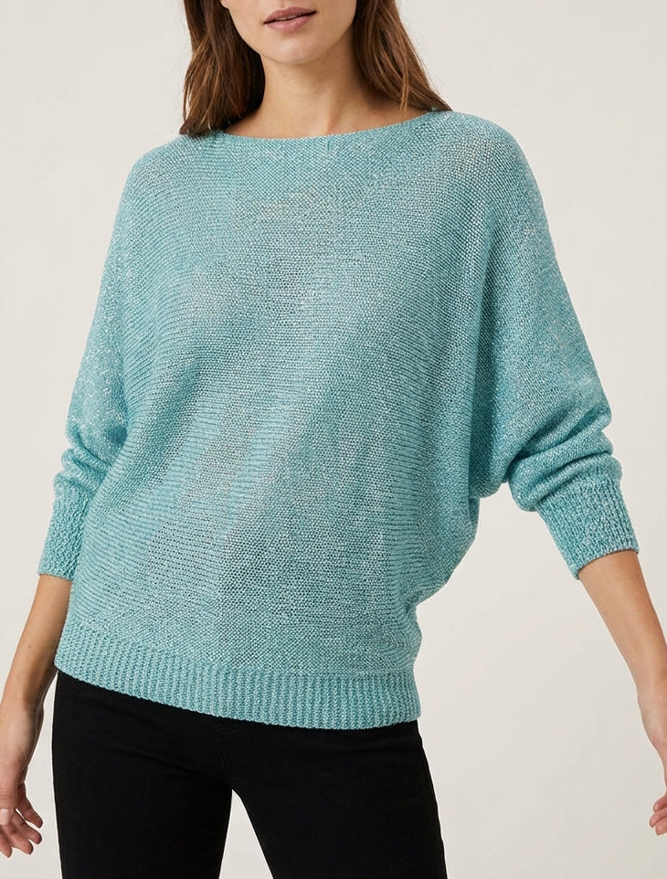 Irisier Pullover mit Fledermausärmeln - Türkis
