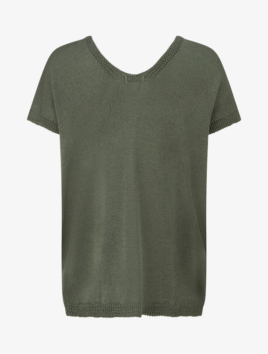 Top droit en maille à manches courtes - Kaki - 2