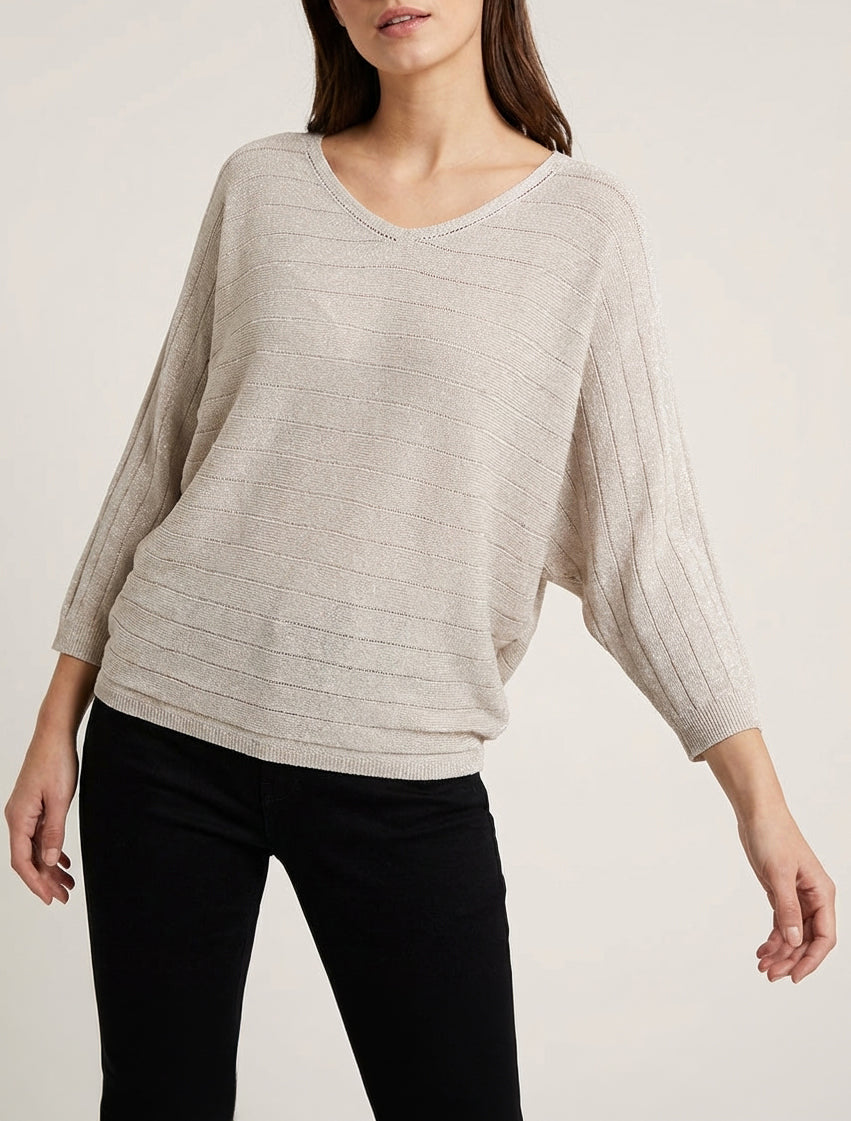 Feiner schimmernder Pullover mit Fledermausärmeln - Beige