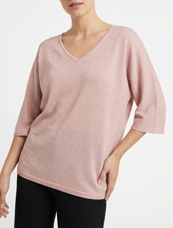 Irisierter dünner Pullover mit 3/4-Ärmeln - Rose