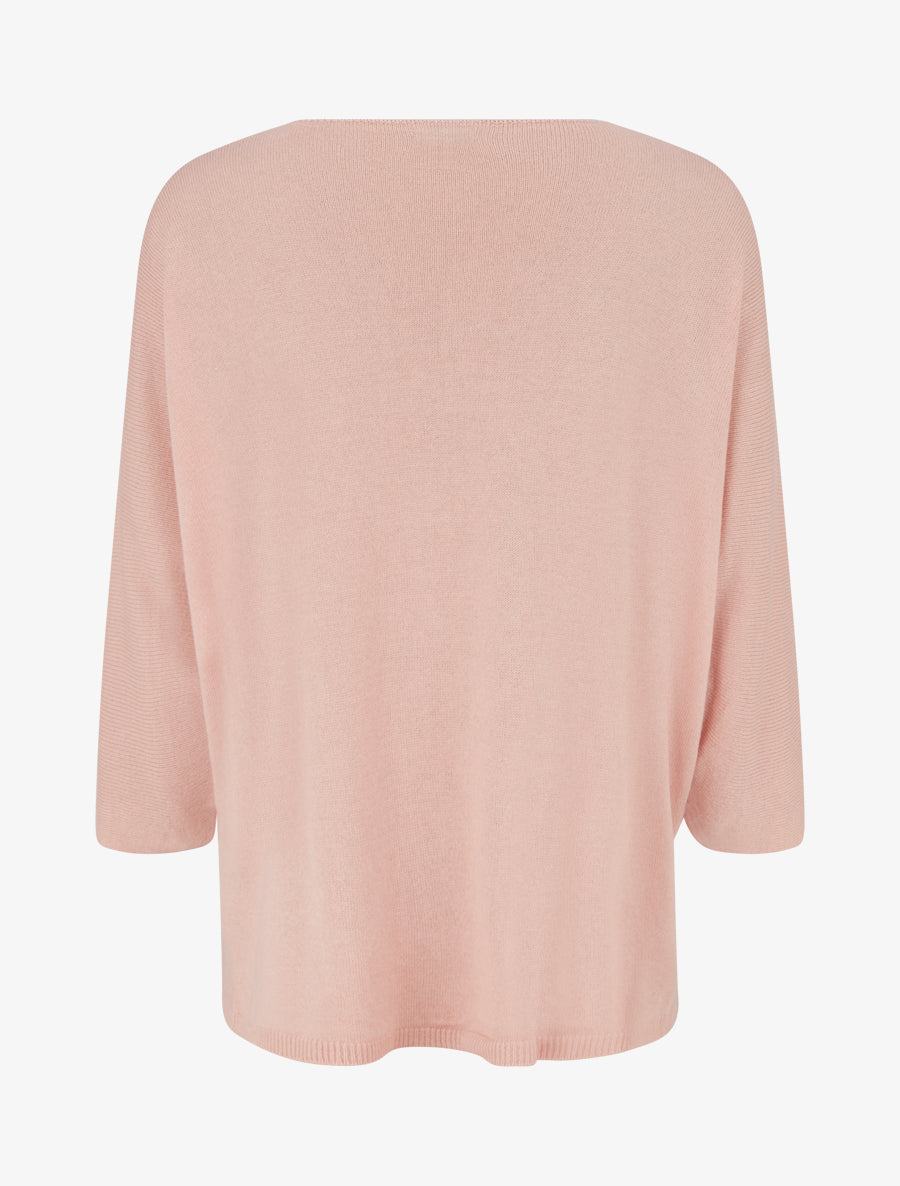 Pull fin uni à lignes ajourées - Rose - 2