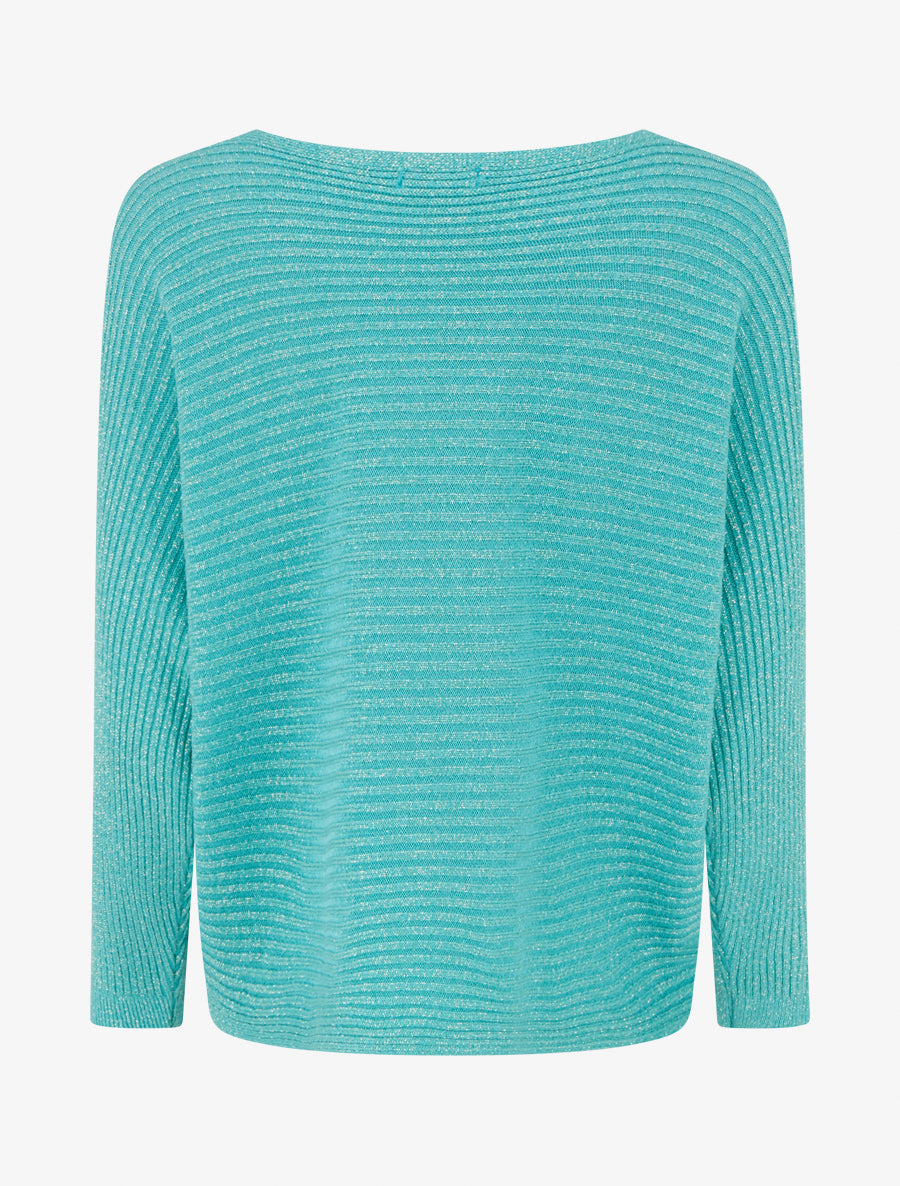 Pull fin irisé à manches longues chauves-souris - Turquoise - 2
