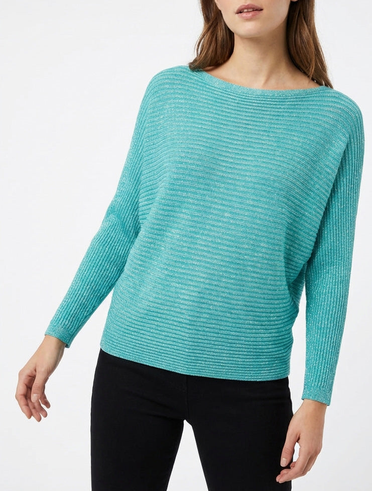 Feiner irisierter Pullover mit Fledermausärmeln. - Türkis