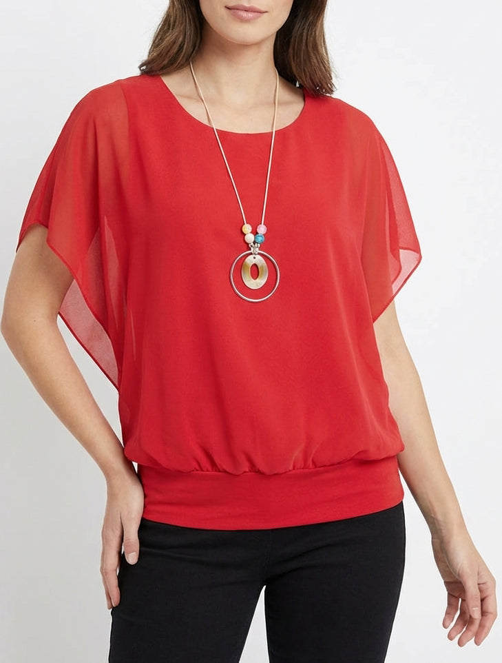 Einfarbiges Top mit kurzen Ärmeln - Rot