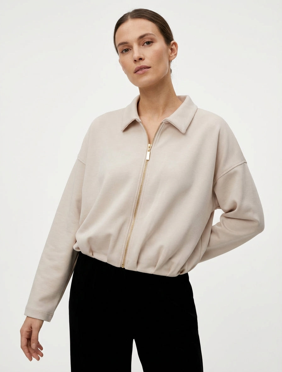 Reißverschluss-Kugeljacke mit Raffungseffekt - Beige