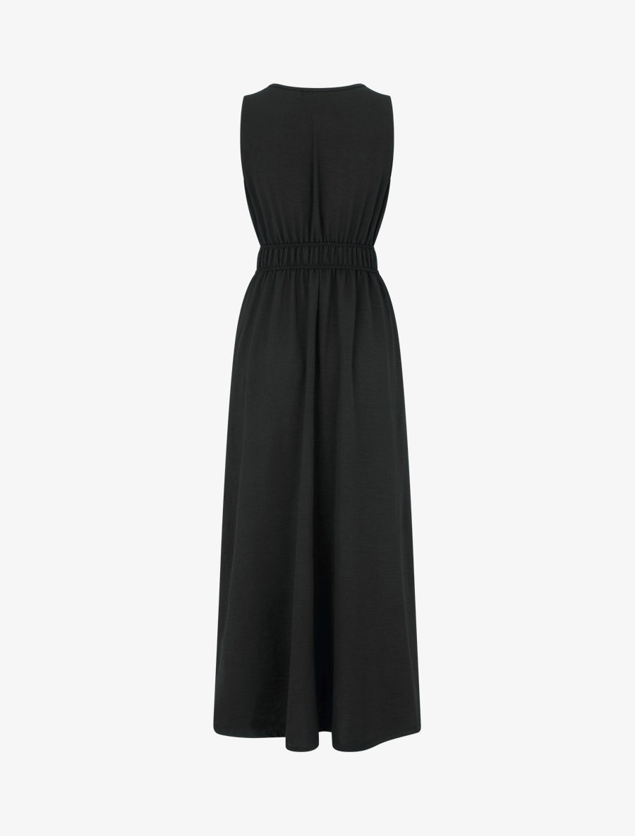 Robe unie à empiècement perles en bois - Noir - 2
