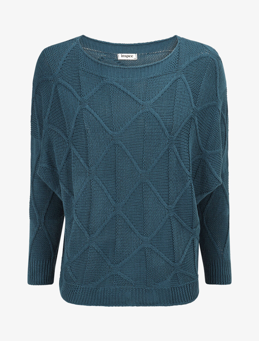 Pull en maille à losanges - Bleu pétrole - 4