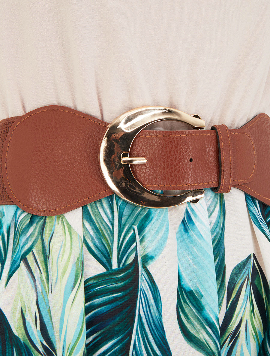 Robe mi-longue imprimée à bretelles en simili - Vert - 3