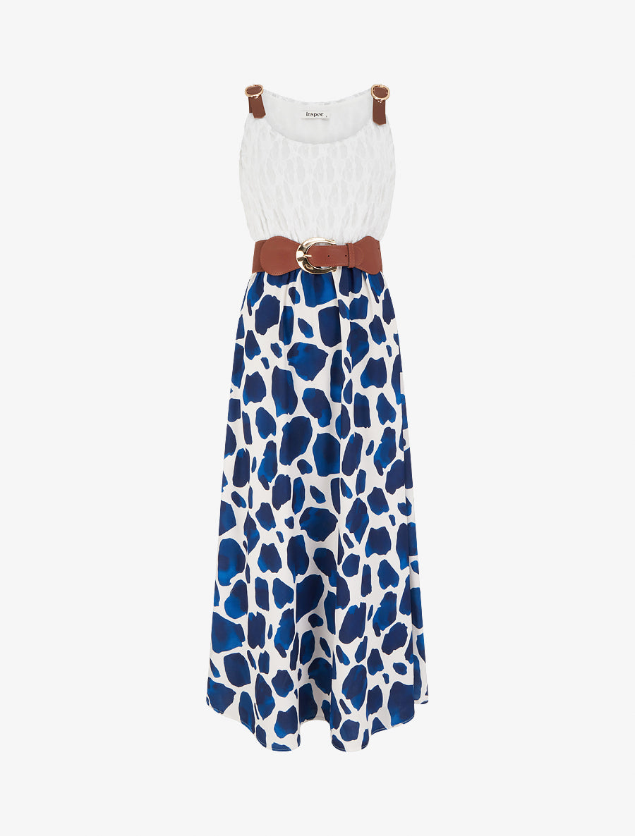 Robe longue à imprimé girafe et bretelles simili - Marine - 1