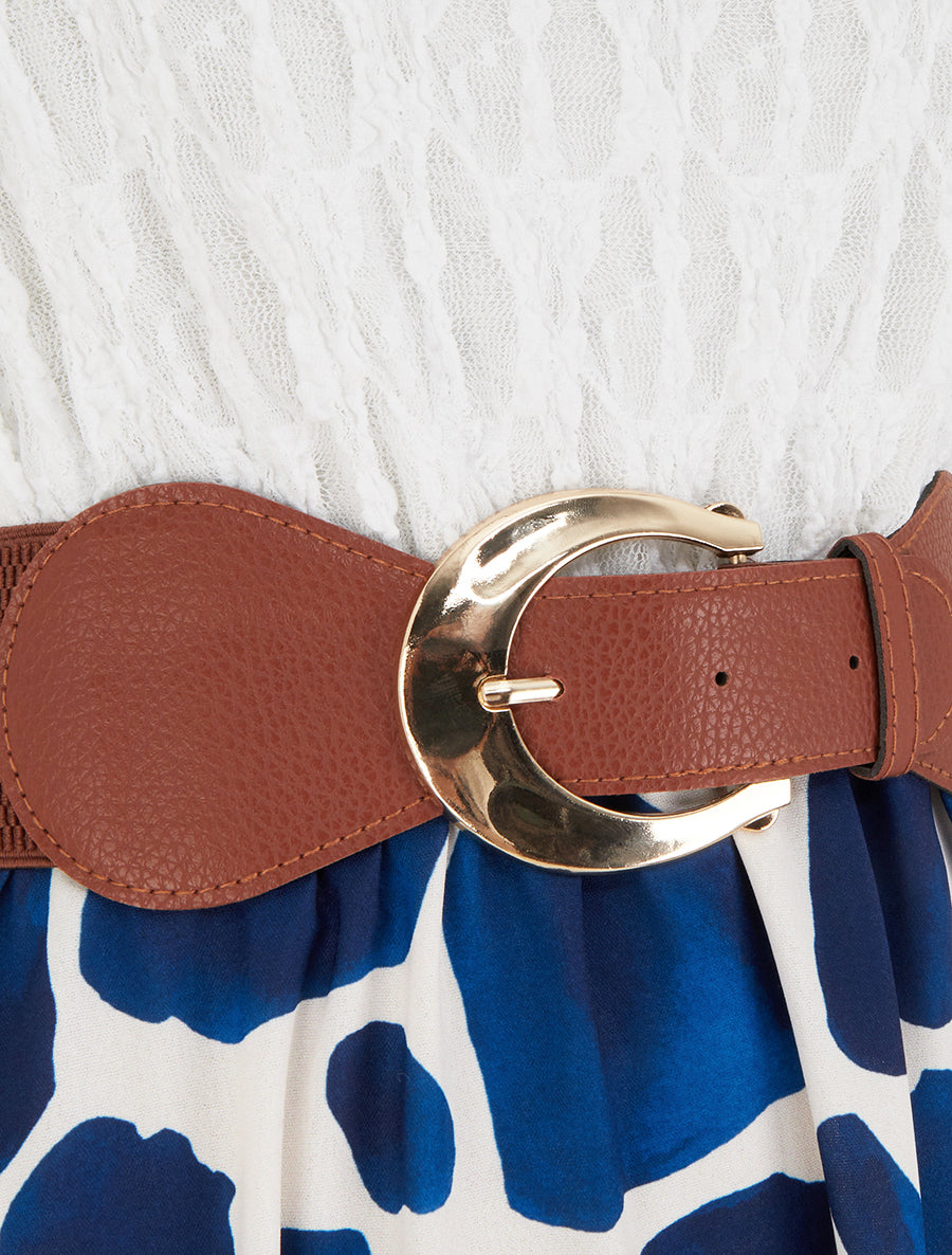 Robe longue à imprimé girafe et bretelles simili - Marine - 3