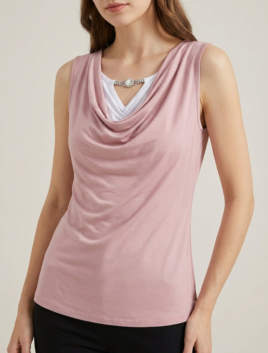 Ärmelloses Top mit Schmuck-Überlappungseffekt - Rose