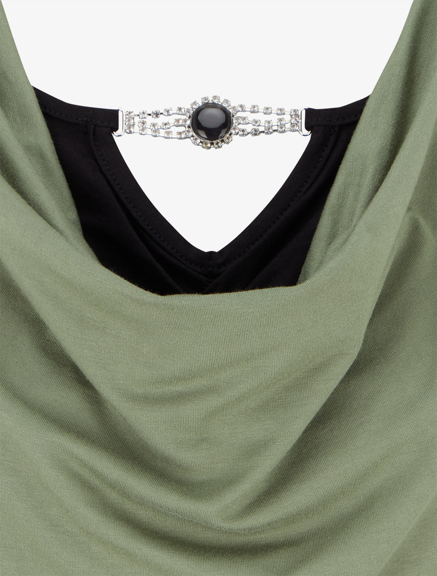 Top sans manches effet superposé à bijou - Kaki - 3