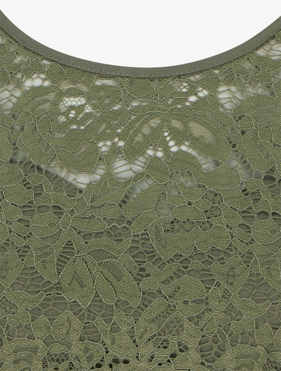 Robe ajustée à dentelle et drapé - Kaki - 3