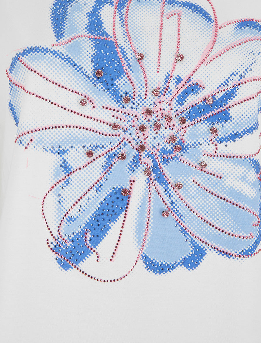T-shirt à motif fleur et strass - Blanc - 3