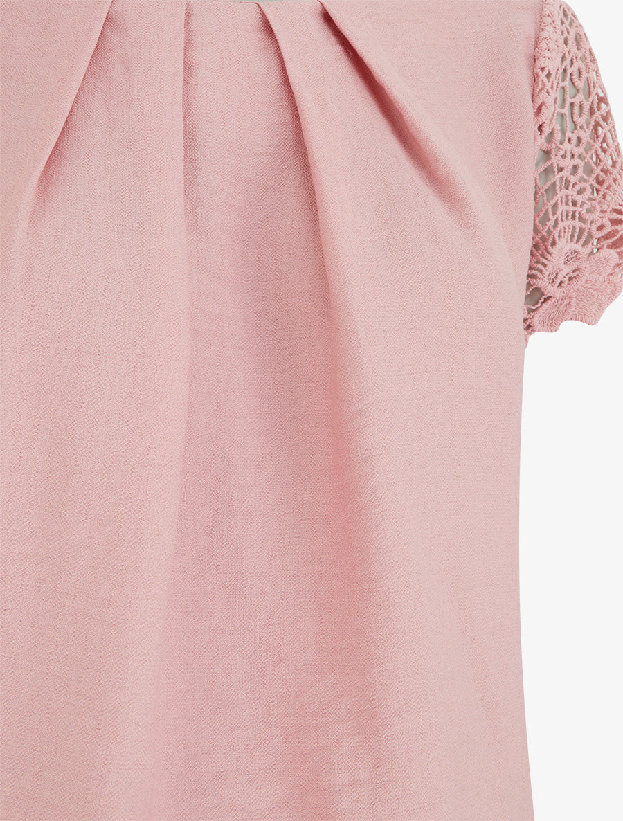 Top droit manches courtes en dentelle - Rose - 3