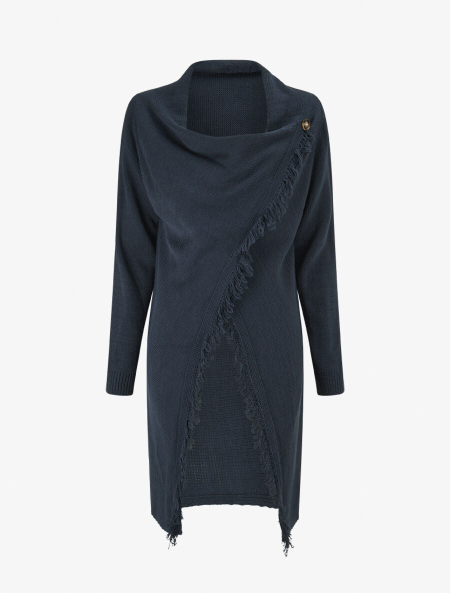Gilet à pans asymétriques frangés - Marine - 1