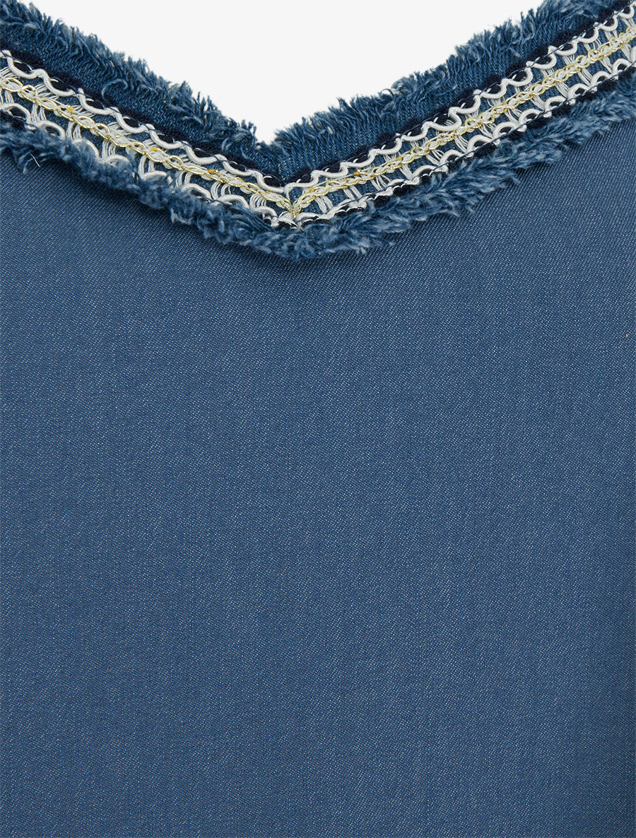 Débardeur à col V brodé - Bleu - 3