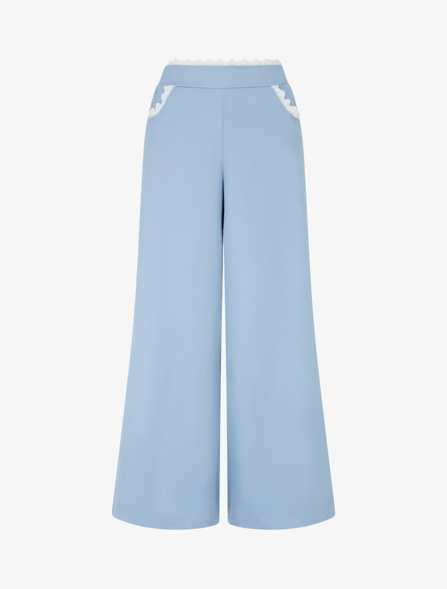 Pantalon ample à dentelle - Bleu ciel - 1