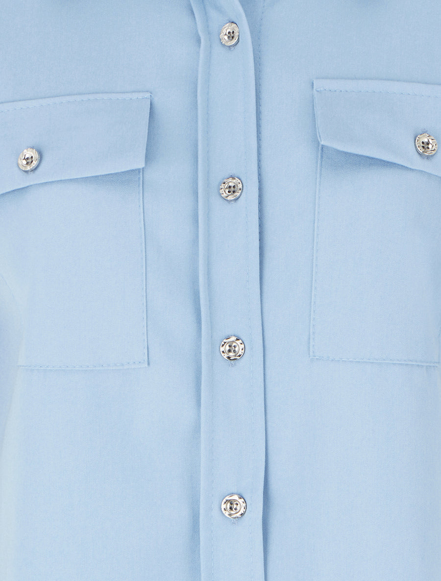 Chemise unie fluide à poches - Bleu ciel - 3