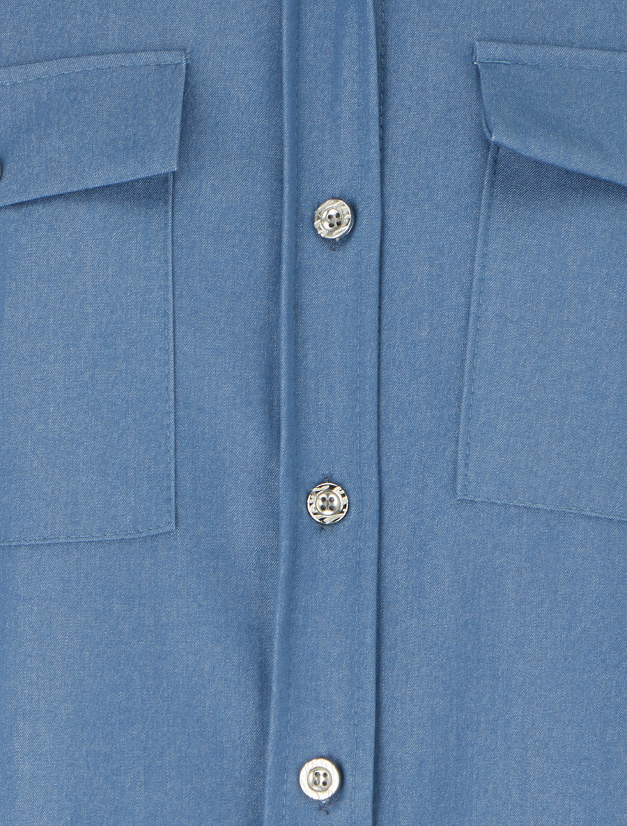 Chemise unie fluide à poches - Bleu - 3