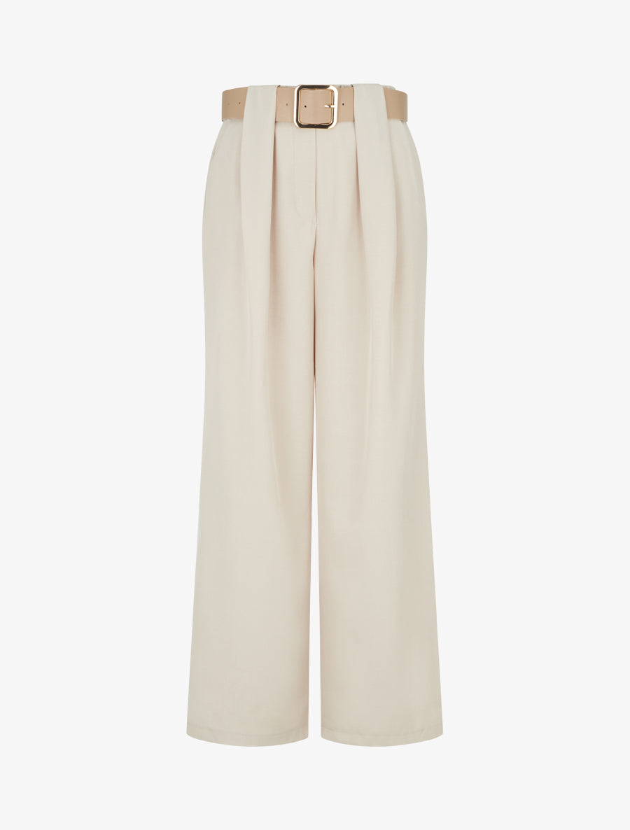 Pantalon uni à passant stylisé - Beige - 1