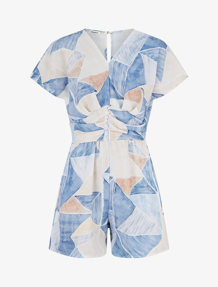 Combishort droit manches courtes imprimé fantaisie - Bleu - 1