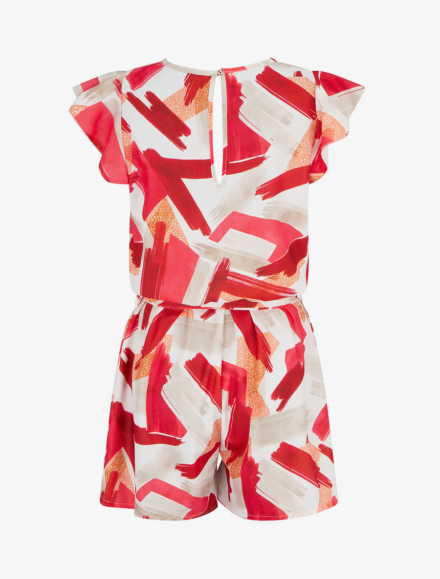 Combishort fantaisie à manches courtes volantées - Rouge - 2