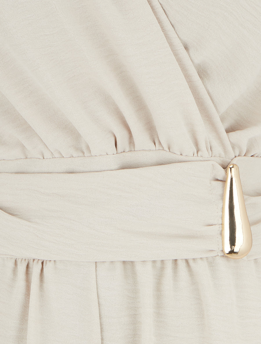 Combishort uni à empiècement bijou à la taille - Beige - 3