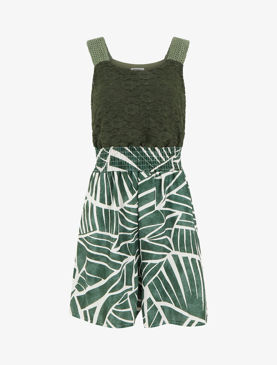 Combishort imprimé graphique à bustier en dentelle - Kaki - 1