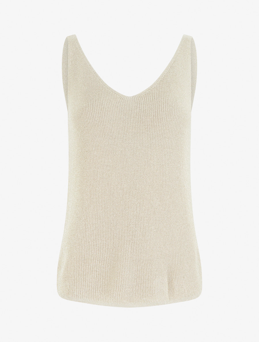 Débardeur en fine maille à détail irisé - Beige - 1