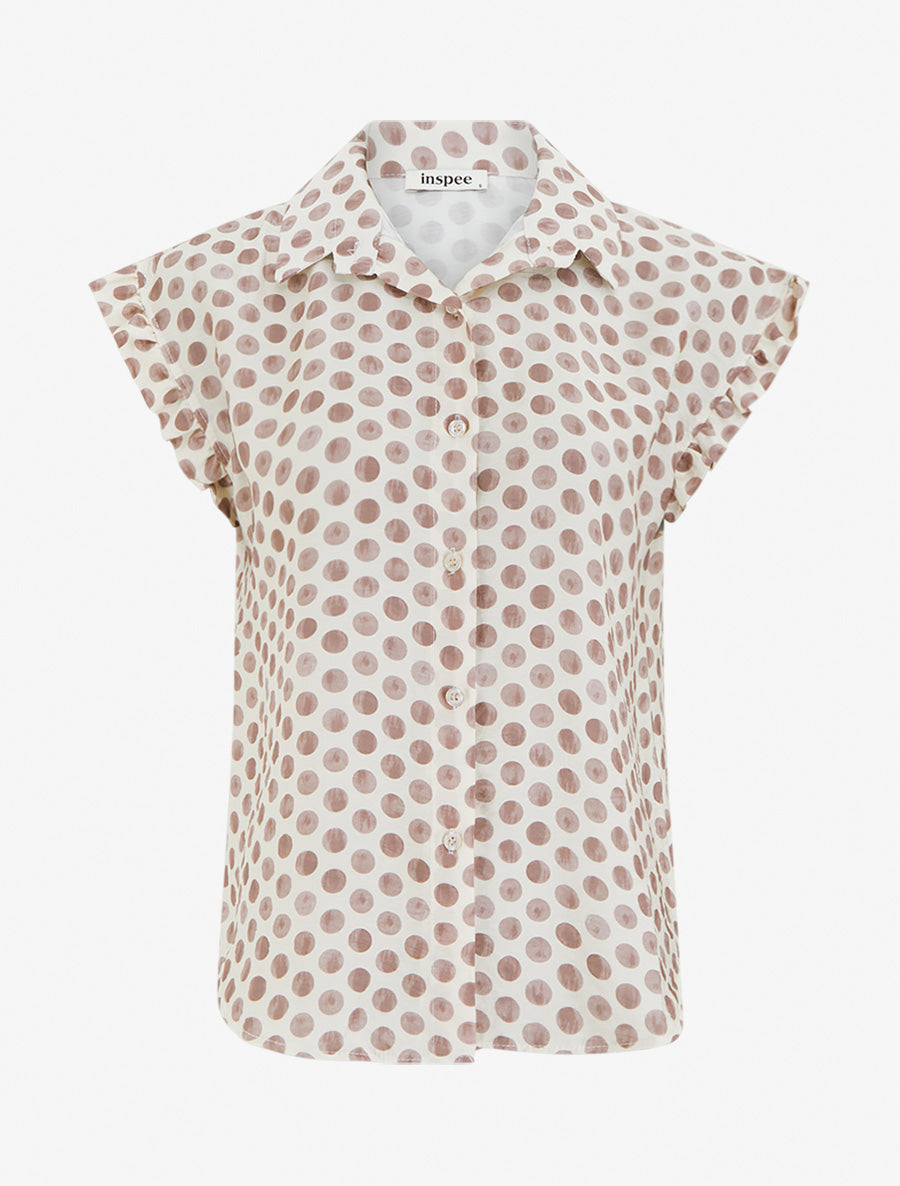 Top imprimé à pois boutonné - Taupe - 1