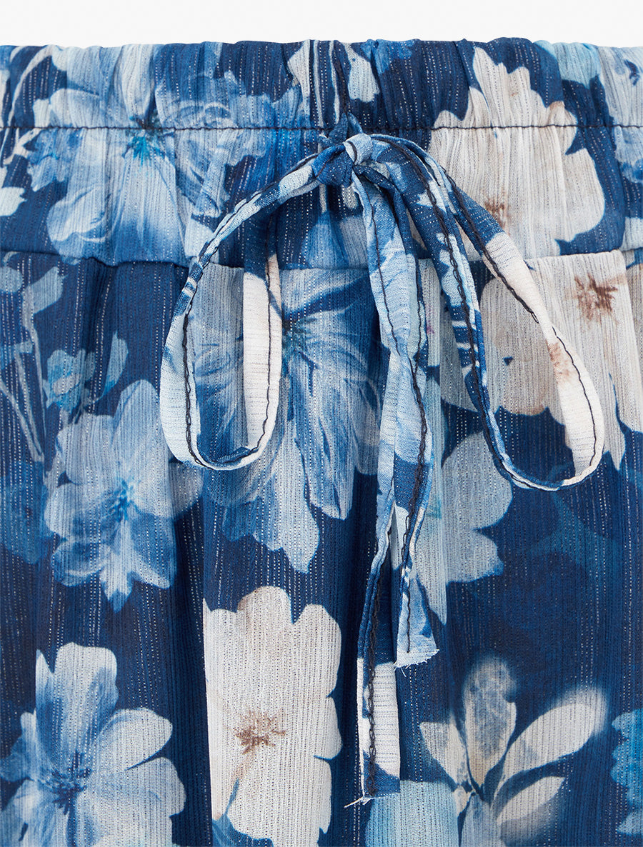 Jupe imprimé floral à taille élastiquée - Marine - 3
