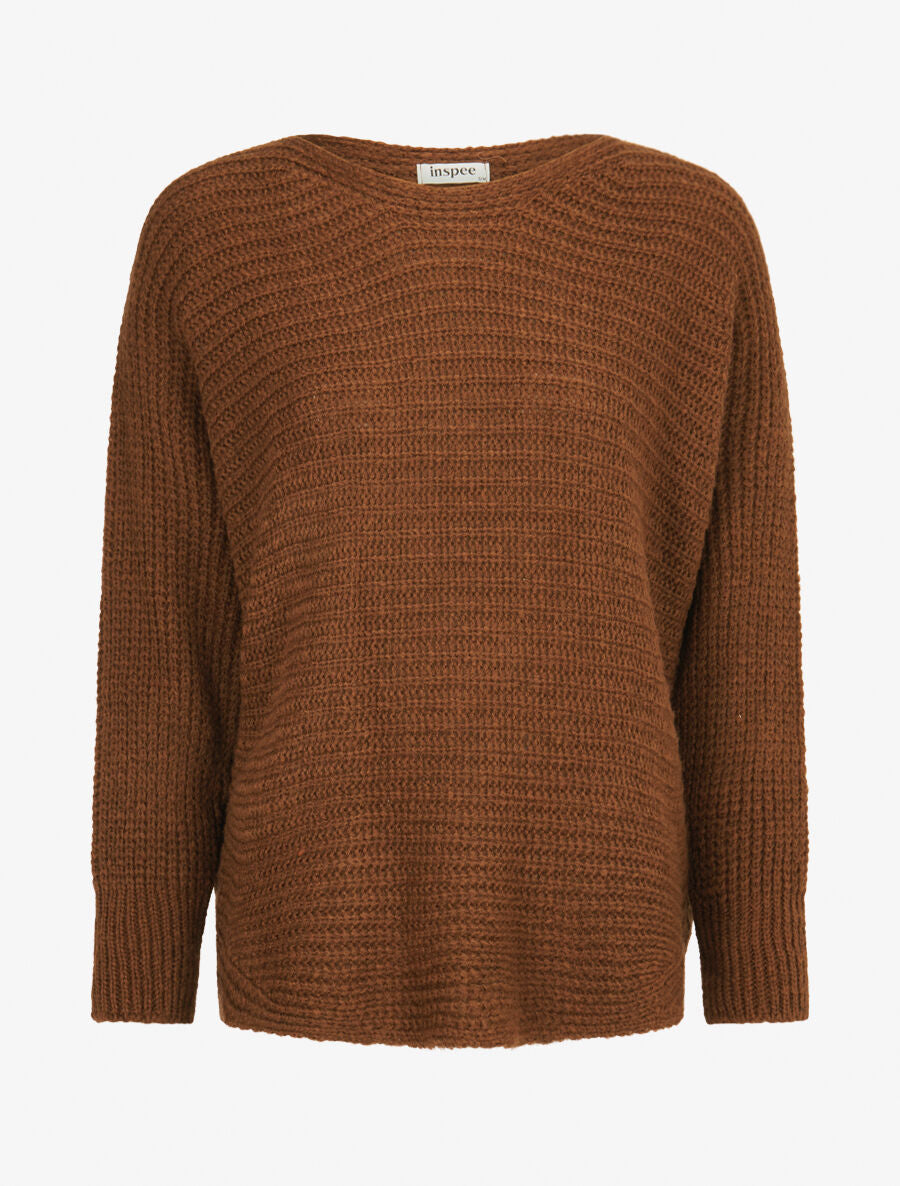 Pull dolman en grosse maille côtelée - Marron - 4