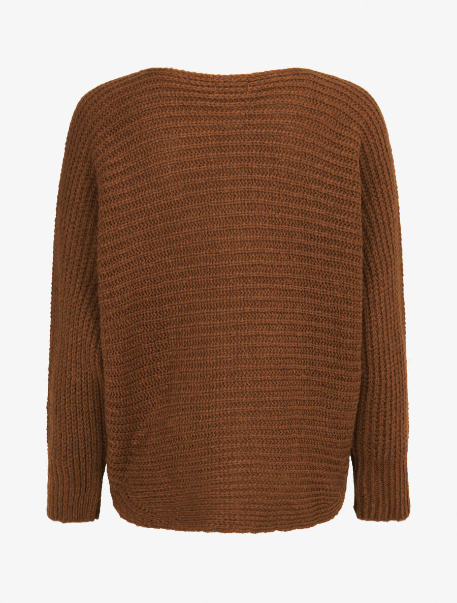 Pull dolman en grosse maille côtelée - Marron - 2