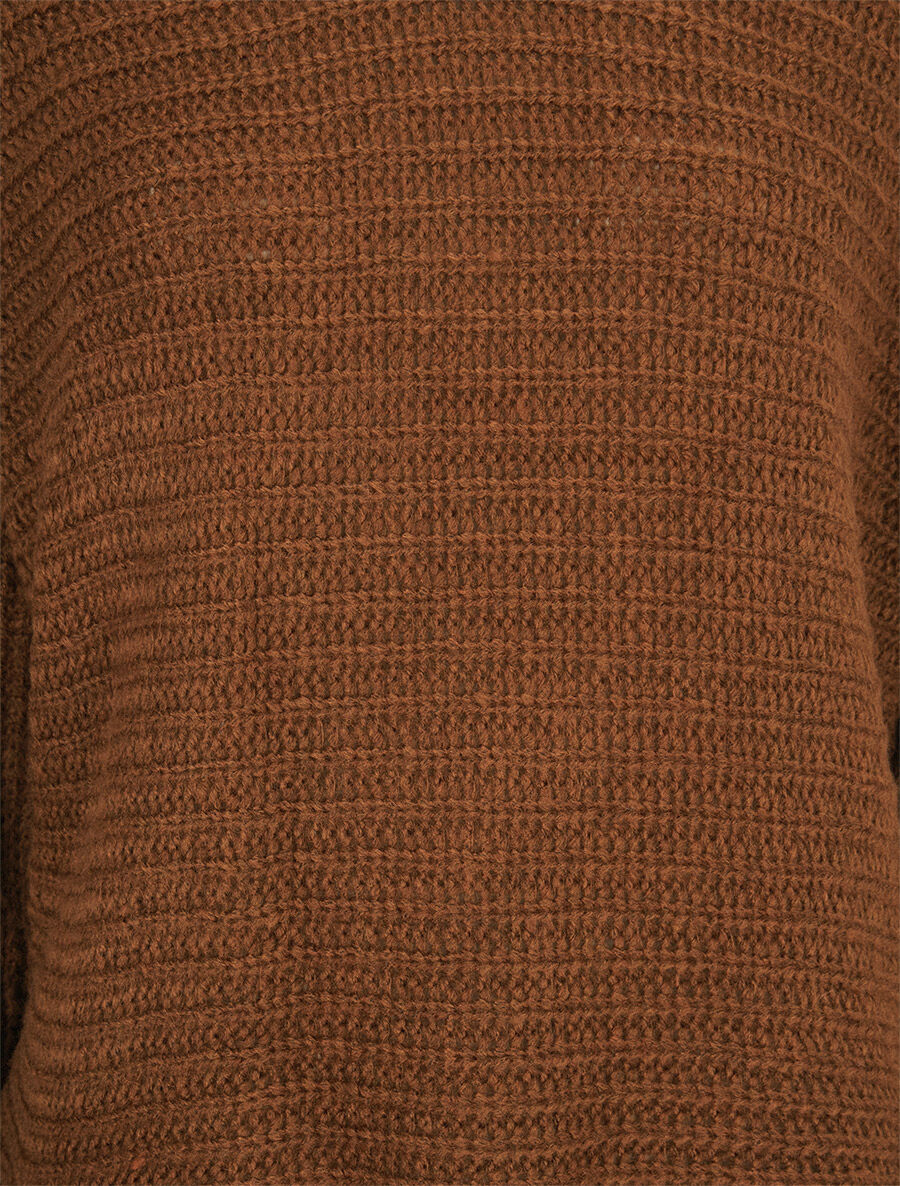 Pull dolman en grosse maille côtelée - Marron - 3