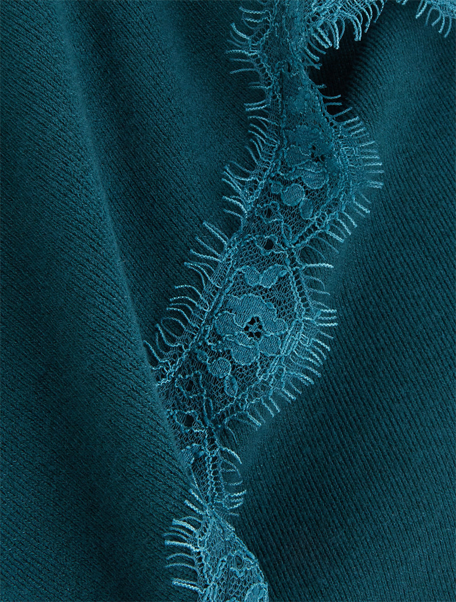 Pull à bords asymétriques et dentelle - Bleu canard - 3