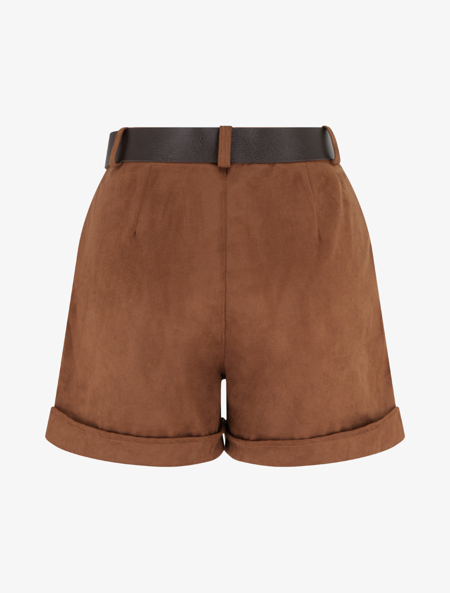 Short à revers en suédine - Camel - 2