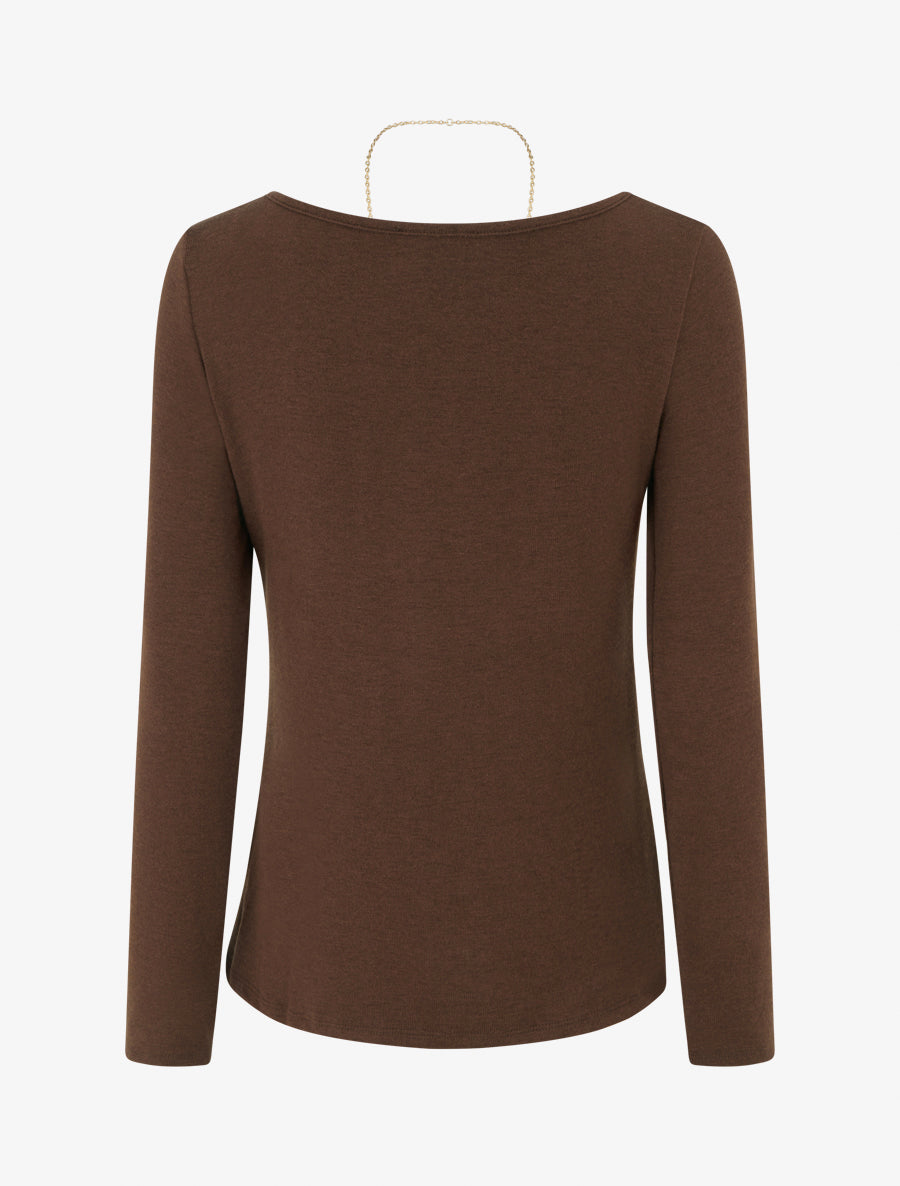 Pull fin à détail froncé - Marron - 2