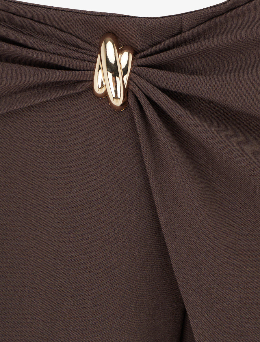 Pantalon ample à pan et bijou métallique - Marron - 3