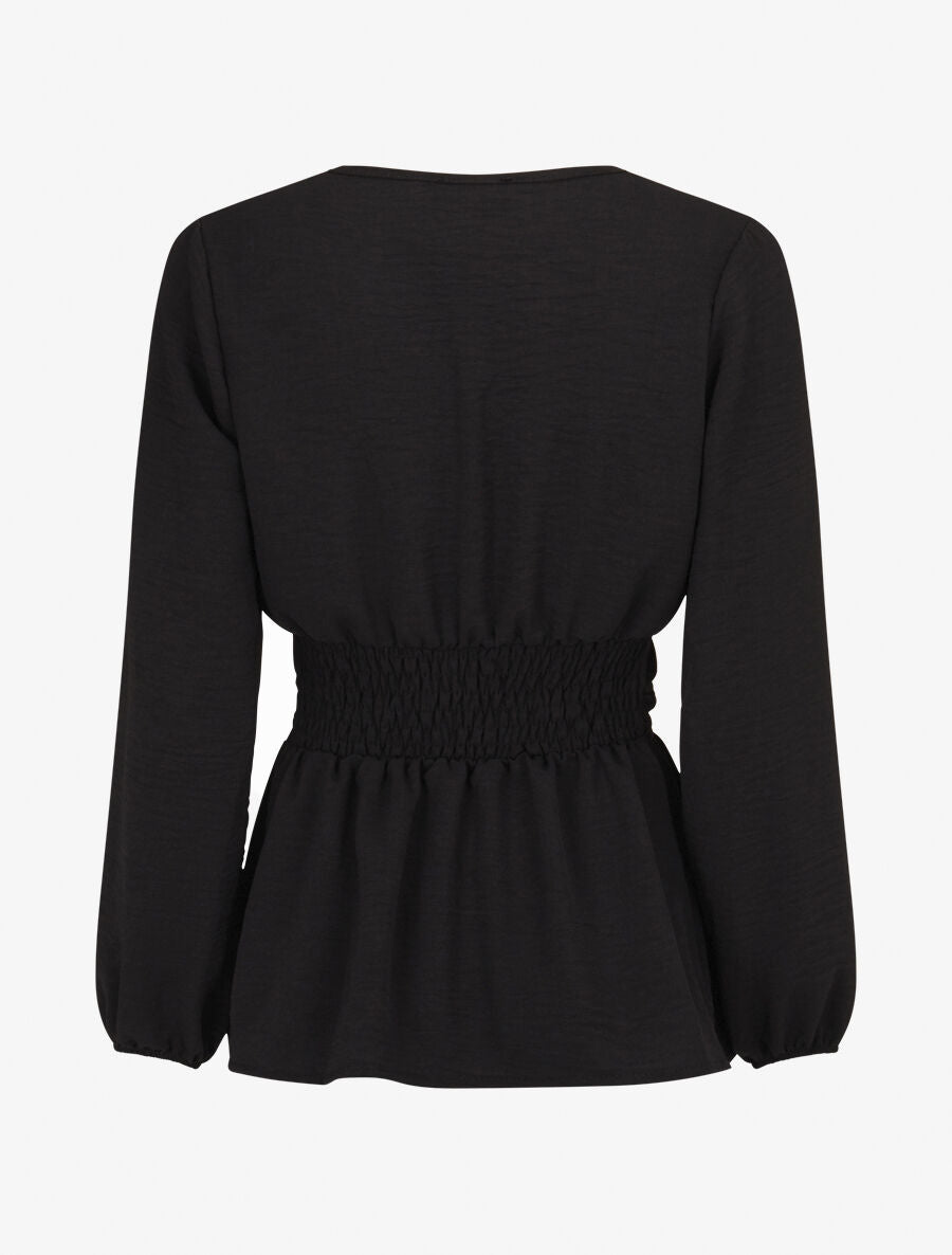 Blouse élastiquée à col V - Noir - 2