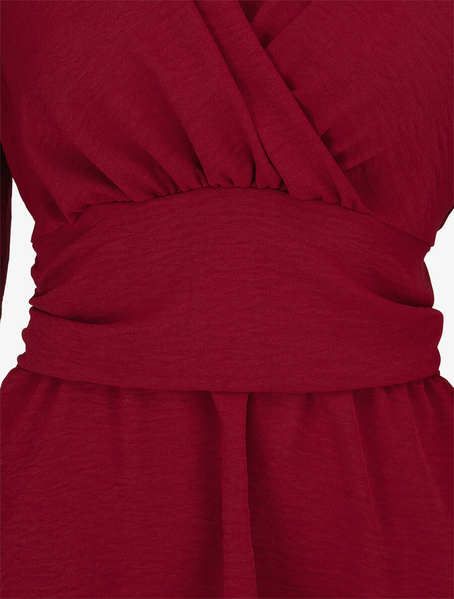 Blouse élastiquée à col V - Bordeaux - 3