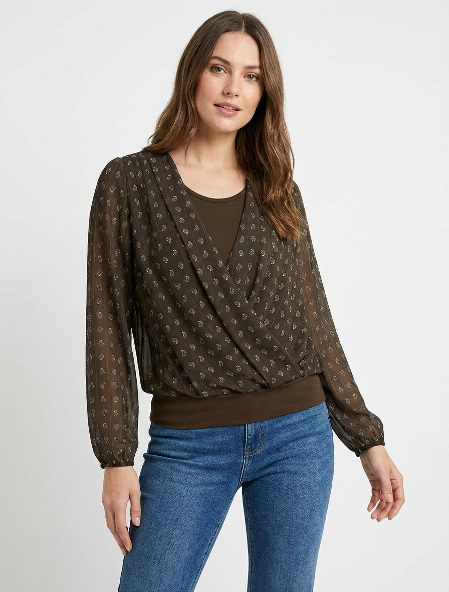 Wickeloberteil mit Paisley-Print und V-Ausschnitt - Braun
